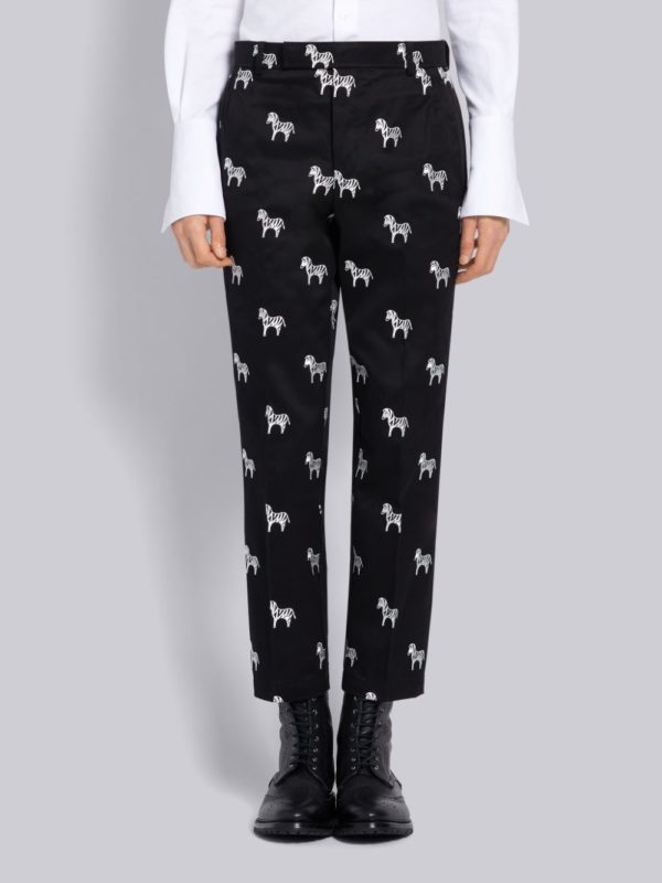 Thom Browne Black Cotton Twill Zebra Icon Embroidered Chino Trouser