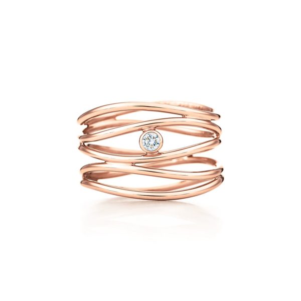 Bague Wave par Elsa Peretti en or rose 18 carats et diamants - Size 5 Tiffany & Co.
