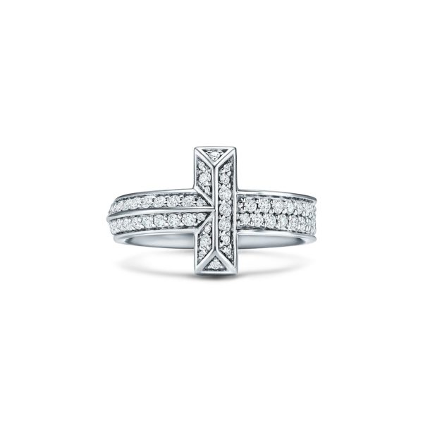 Bague T1 Tiffany T en or blanc 18 carats et diamants Largeur: 4