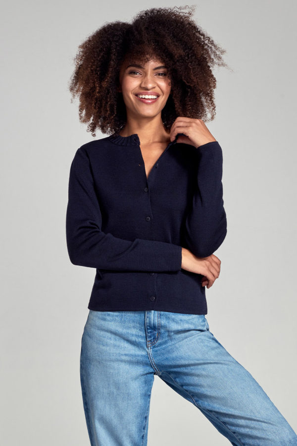 ARMOR-LUX Cardigan col rond - Laine et acrylique Femme Rich Navy 5XL - 52