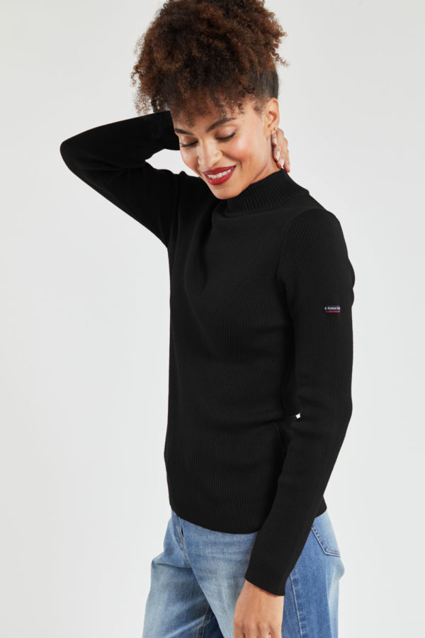 ARMOR-LUX Pull "Combourg" - laine mérinos Femme Noir 4XL - 50