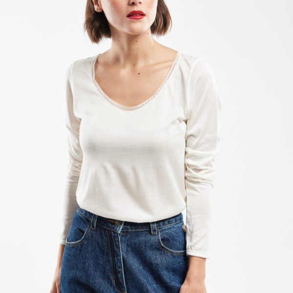 ARMOR-LUX T-shirt manches longues – soie Femme IVOIRE S – 38