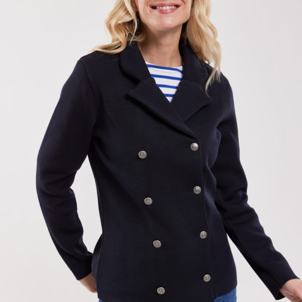 ARMOR-LUX Veste croisée « Nevez » – maille haute densité Femme Rich Navy S – 38