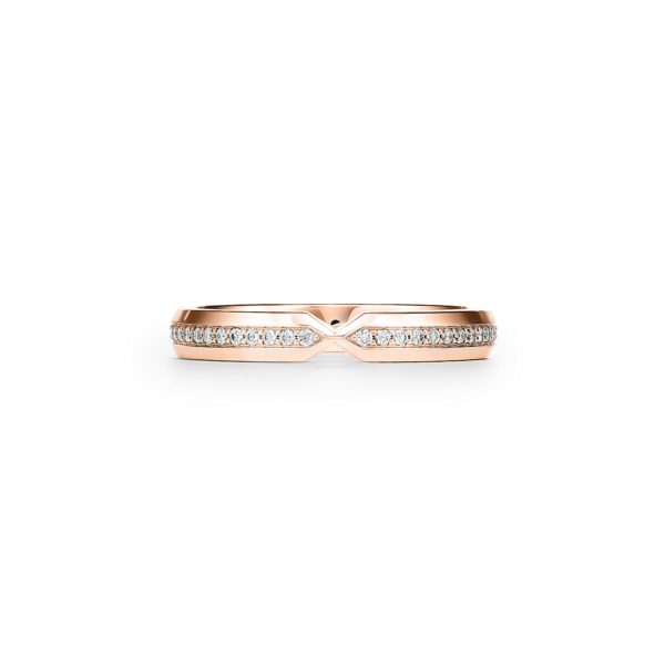 Alliance en V Tiffany Setting en or rose 18 cts avec diamants Style étroit – Size 9 1/2 Tiffany & Co.