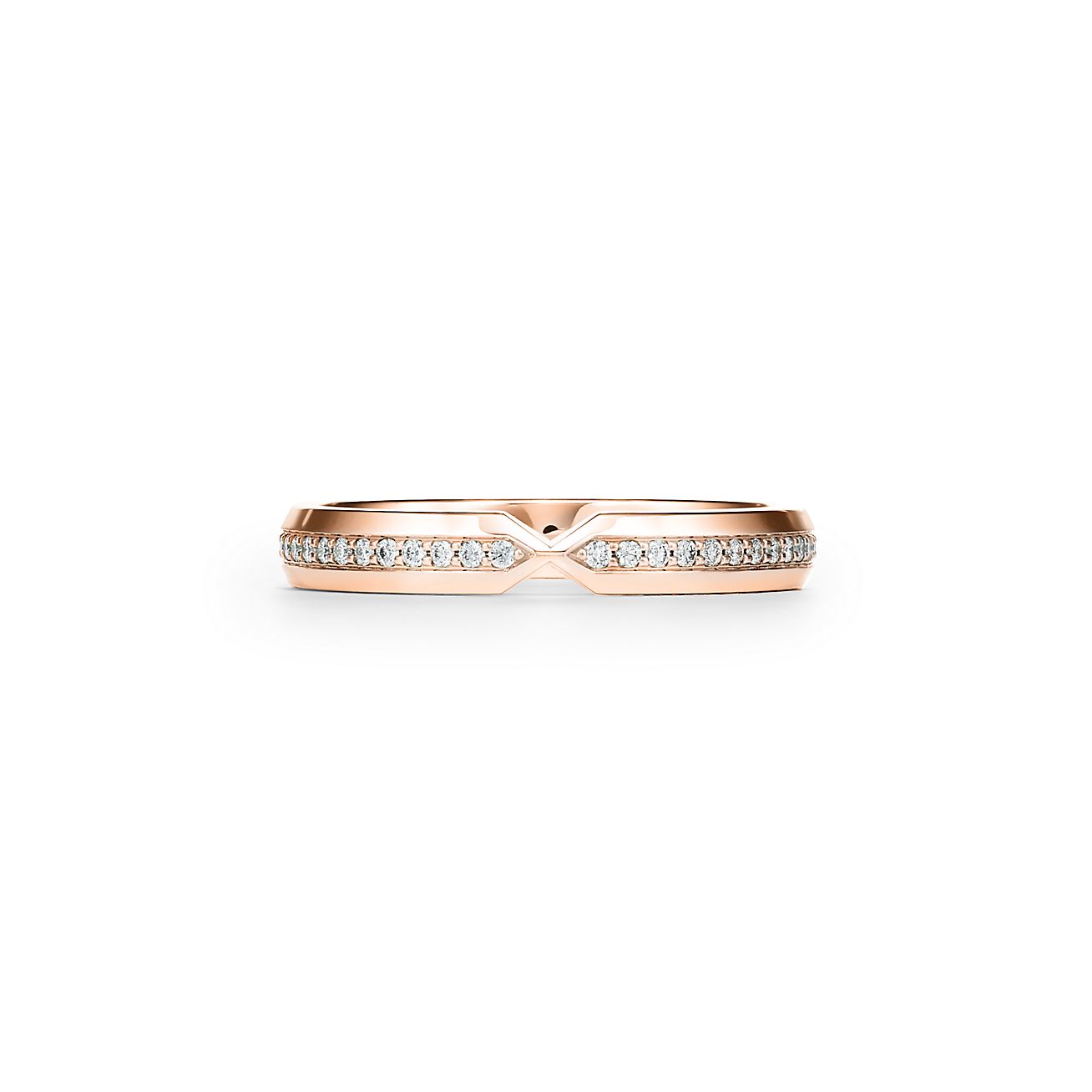 Alliance en V Tiffany Setting en or rose 18 cts avec diamants Style étroit - Size 9 1/2 Tiffany & Co.