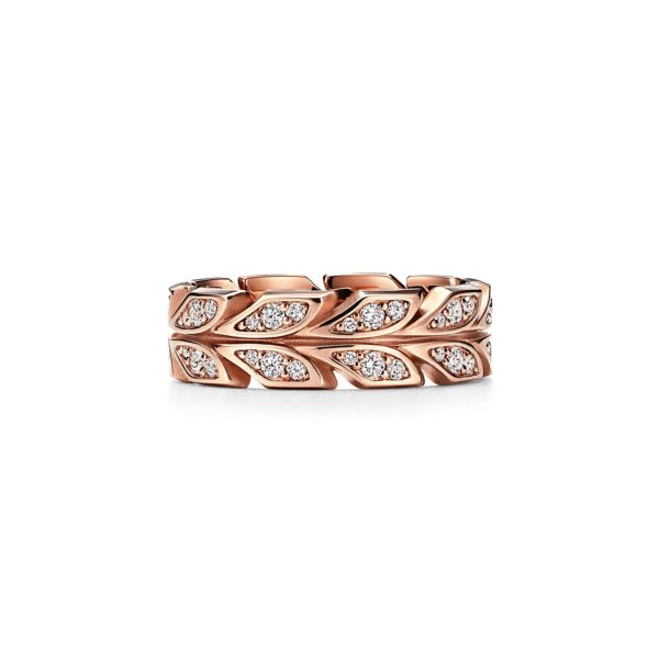 Alliance motif vigne Tiffany Victoria en or rose et diamants Largeur: 6 mm - Size 7 Tiffany & Co.