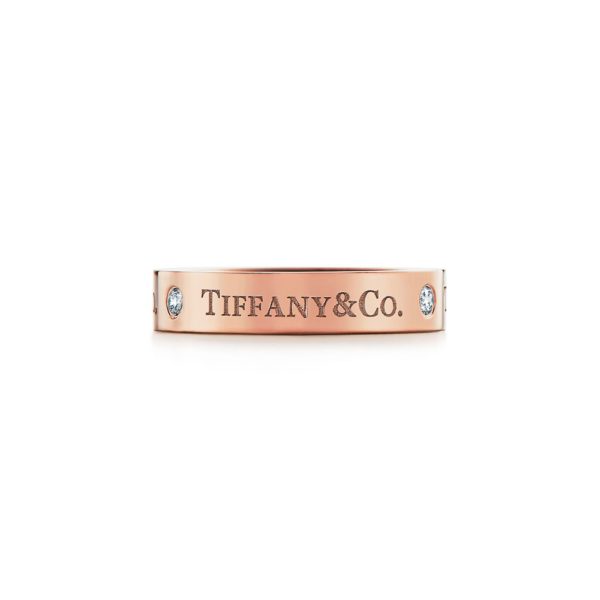 Anneau T & CO en or rose 18 carats et diamants Largeur: 4 mm – Size 10 1/2 Tiffany & Co.