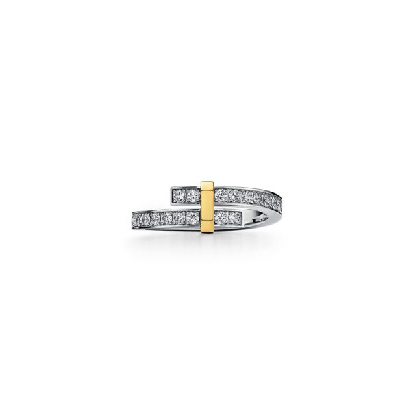 Bague Bypass Tiffany Edge en platine, or jaune et diamants Étroite – Size 6 Tiffany & Co.