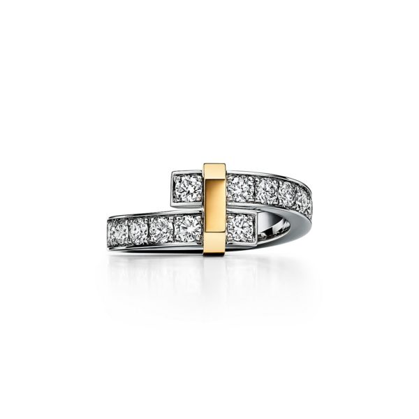 Bague Bypass Tiffany Edge en platine, or jaune et diamants Large – Size 6 Tiffany & Co.