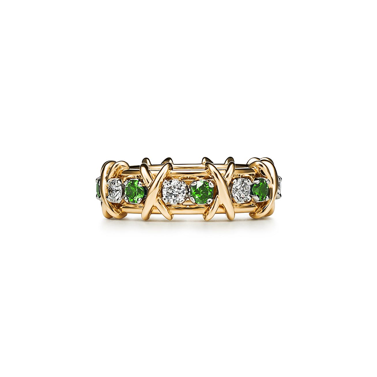 Bague Eighteen Stone Tiffany & Co Schlumberger ornée de diamants et tsavorites - Size 9 1/2 Tiffany & Co.