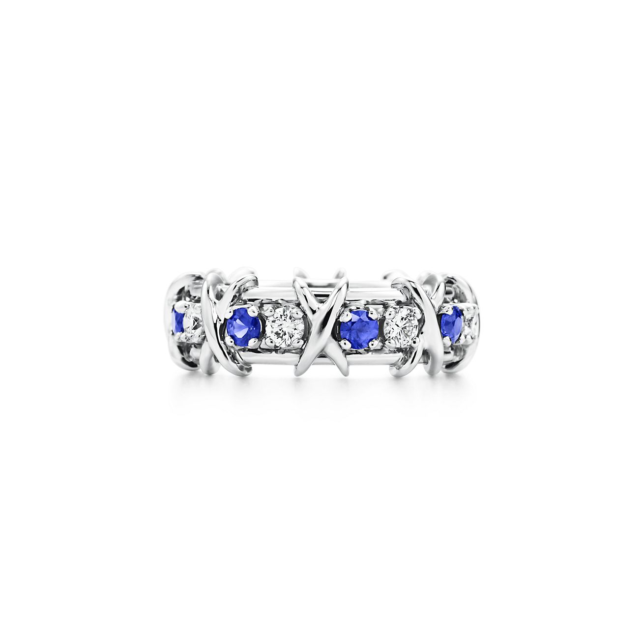 Bague Eighteen Stone Tiffany & Co Schlumberger avec diamants et saphirs - Size 9 1/2 Tiffany & Co.