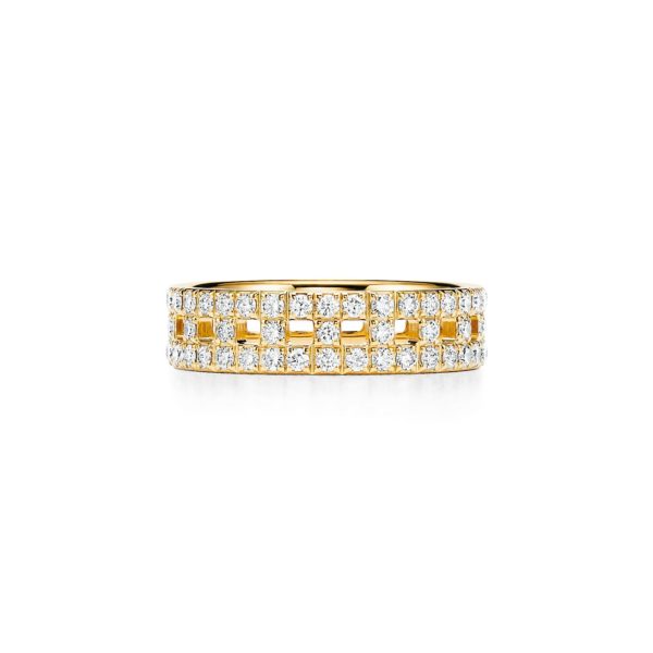 Bague Tiffany T True en or 18 carats pavée de diamants Largeur: 5