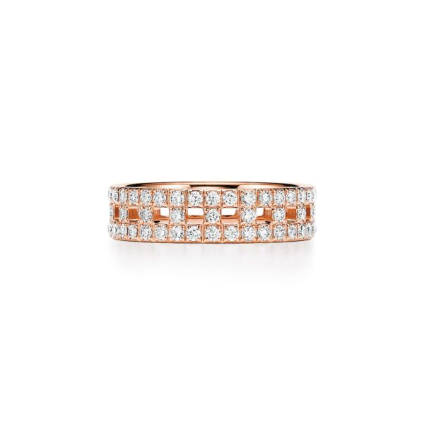 Bague Tiffany T True en or rose 18 carats pavée de diamants Largeur: 5
