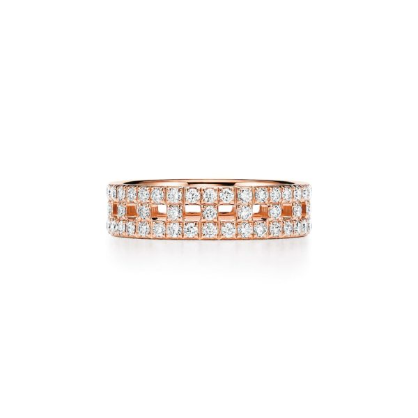 Bague Tiffany T True en or rose 18 carats pavée de diamants Largeur: 5