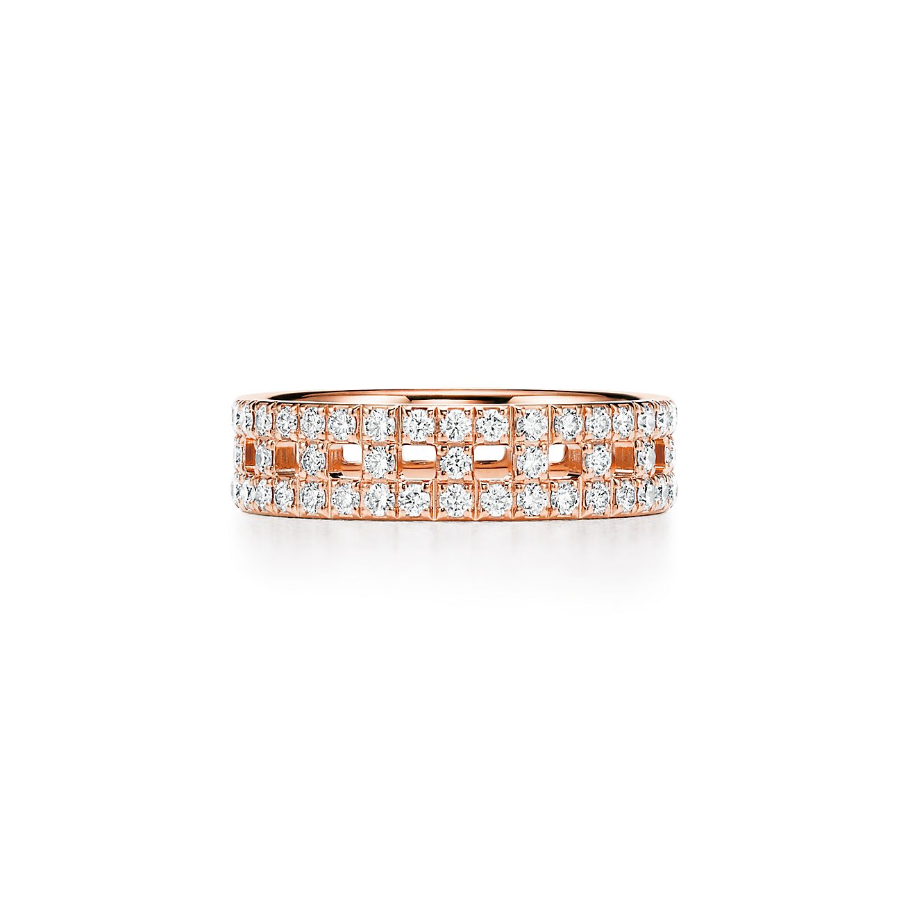 Bague Tiffany T True en or rose 18 carats pavée de diamants Largeur: 5