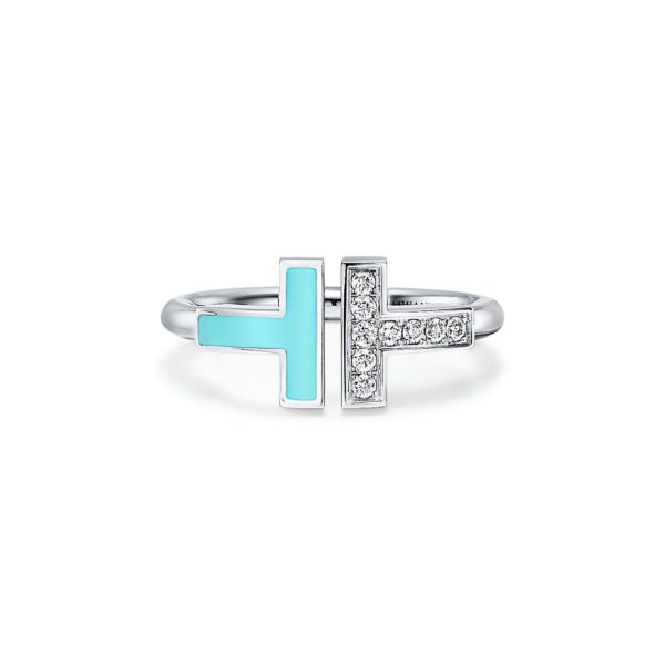 Bague Wire Tiffany T en or blanc 18 carats, turquoise et diamants – Size 5 1/2 Tiffany & Co.