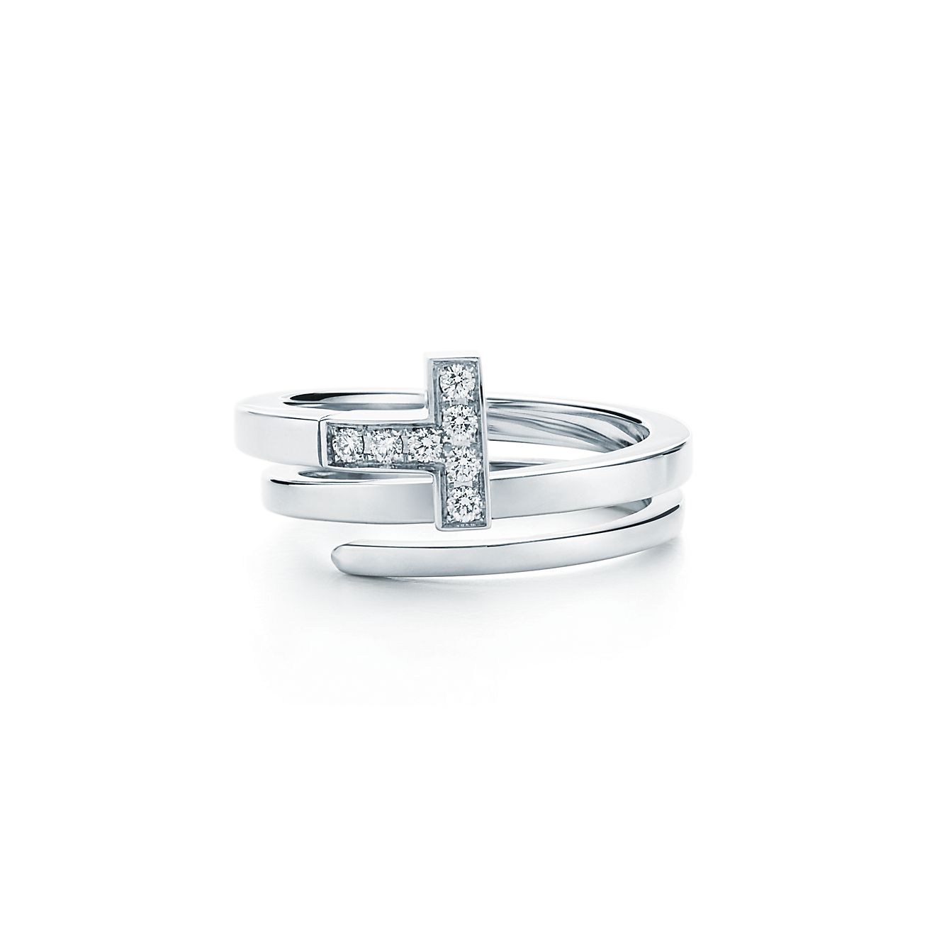 Bague Wrap Square Tiffany T en or blanc 18 carats et diamants - Size 6 1/2 Tiffany & Co.