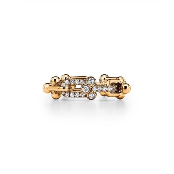 Bague à petits maillons Tiffany HardWear en or jaune et diamants - Size 13 Tiffany & Co.