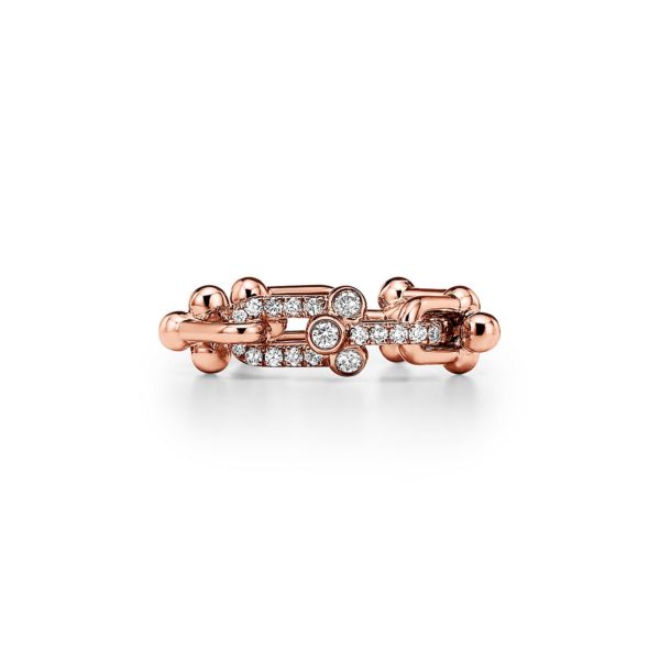 Bague à petits maillons Tiffany HardWear en or rose et diamants - Size 13 Tiffany & Co.