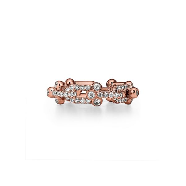 Bague à petits maillons Tiffany HardWear en or rose et pavé de diamants - Size 7 1/2 Tiffany & Co.