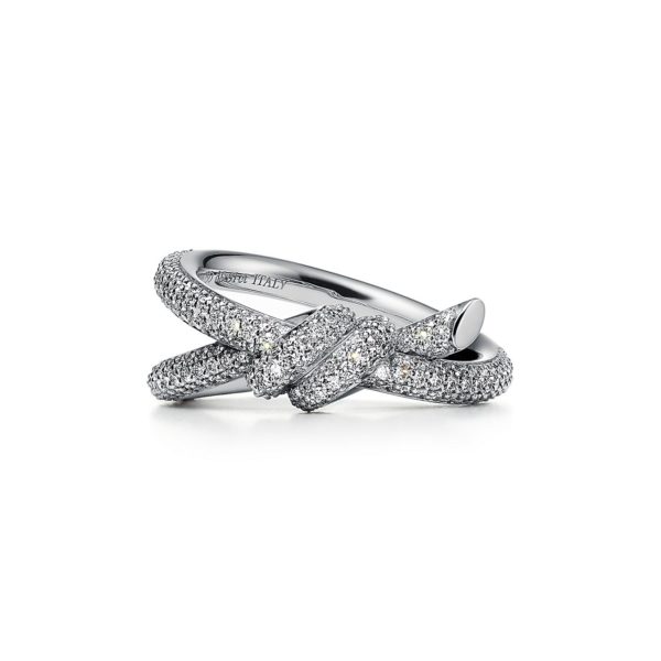 Bague double rang Tiffany Knot en or blanc 18 carats et diamants – Size 5 Tiffany & Co.