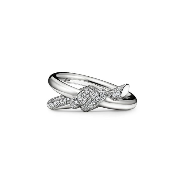 Bague double rang Tiffany Knot en or blanc 18 carats et diamants - Size 3 1/2 Tiffany & Co.