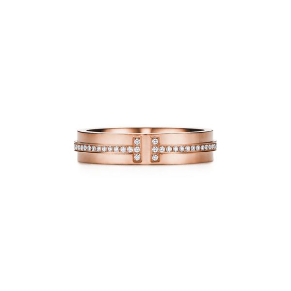 Bague en diamants Tiffany T en or rose 18 carats Largeur: 4