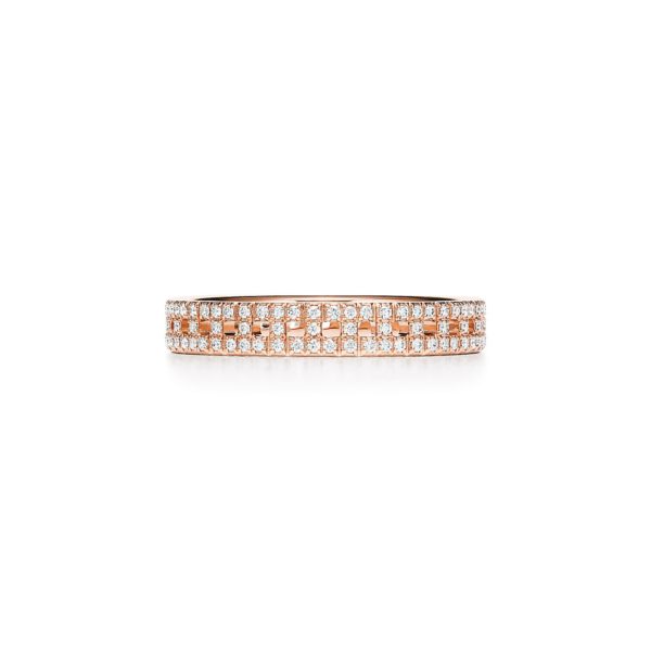 Bague étroite Tiffany T True en or rose 18 carats pavée de diamants de 3