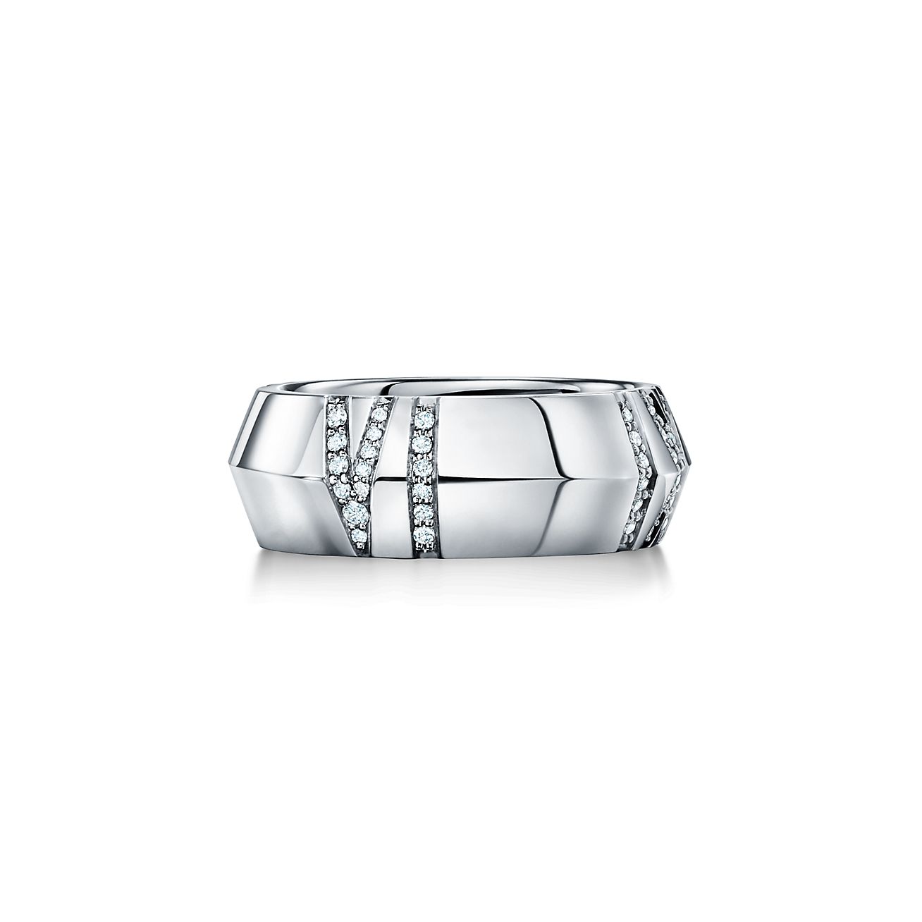 Bague large fermée Atlas X en or blanc et diamants Largeur: 7