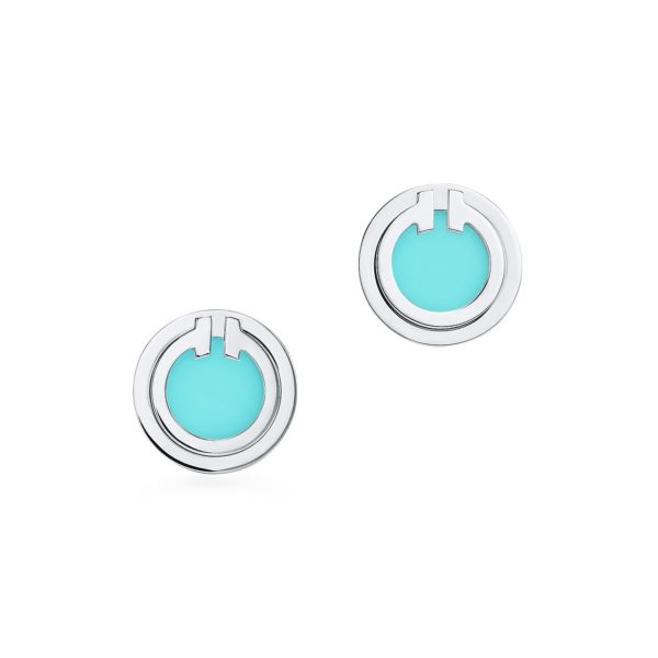 Boucles d'oreilles Cercle Tiffany T en or blanc 18 carats et turquoise Tiffany & Co.
