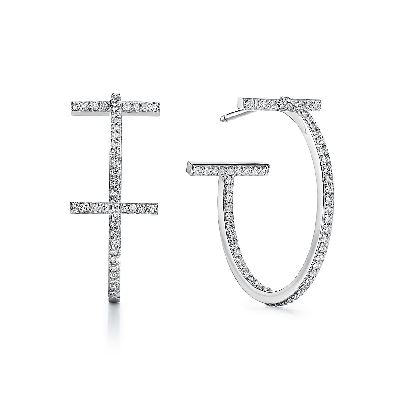 Boucles d'oreilles créoles Tiffany T en or blanc 18 carats et diamants Medium Tiffany & Co.