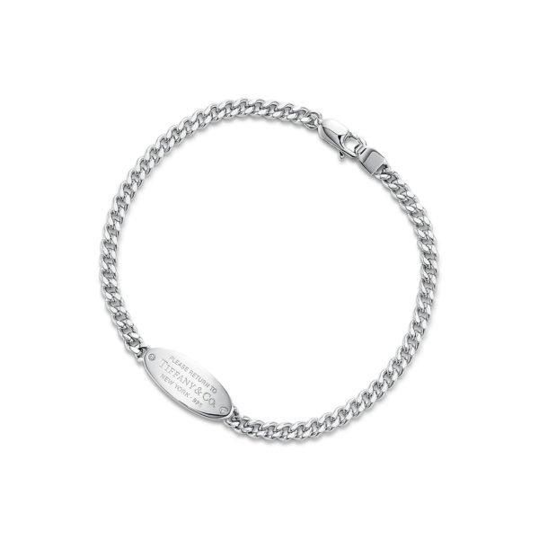 Bracelet ID ovale Return to Tiffany en argent et diamants Extra large Tiffany & Co.