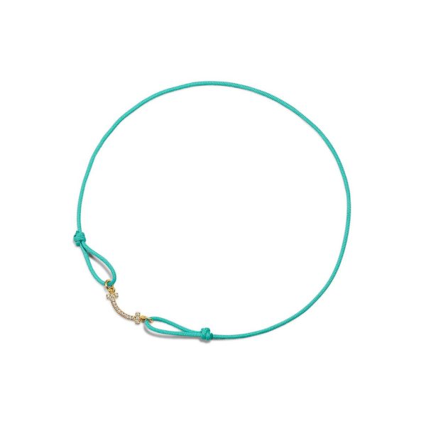 Bracelet Smile Tiffany T en or jaune 18 carats avec cordon bleu et diamants - Size Medium to Extra Large Tiffany & Co.