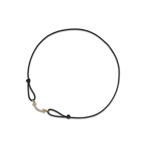 Bracelet Smile Tiffany T en or jaune 18 carats avec cordon noir et diamants - Size Extra Small to Medium Tiffany & Co.