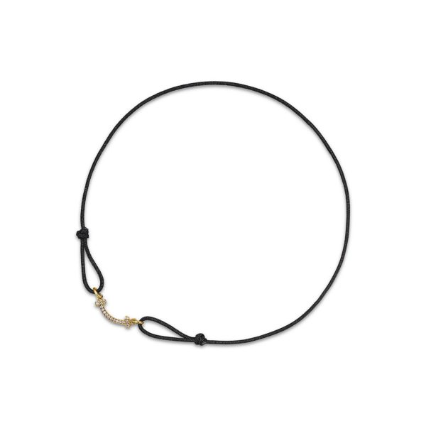 Bracelet Smile Tiffany T en or jaune 18 carats avec cordon noir et diamants - Size Medium to Extra Large Tiffany & Co.