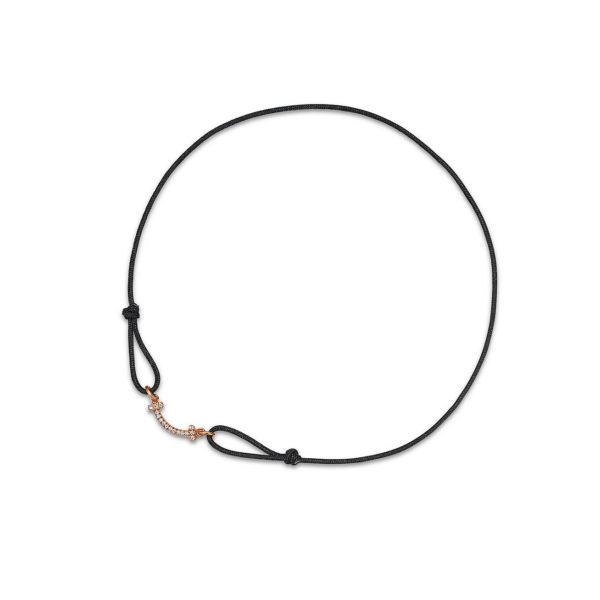Bracelet Smile Tiffany T en or rose 18 carats avec cordon noir et diamants - Size Medium to Extra Large Tiffany & Co.