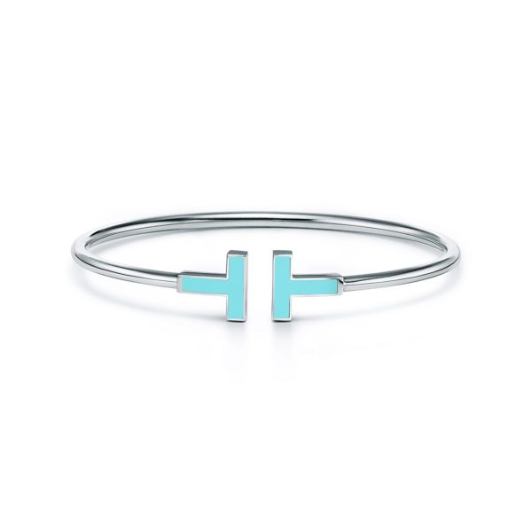 Bracelet Wire Tiffany T en or blanc 18 carats et turquoise Small Tiffany & Co.