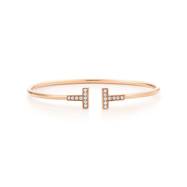 Bracelet Wire Tiffany T en or rose 18 carats et diamants - Size Medium Tiffany & Co.