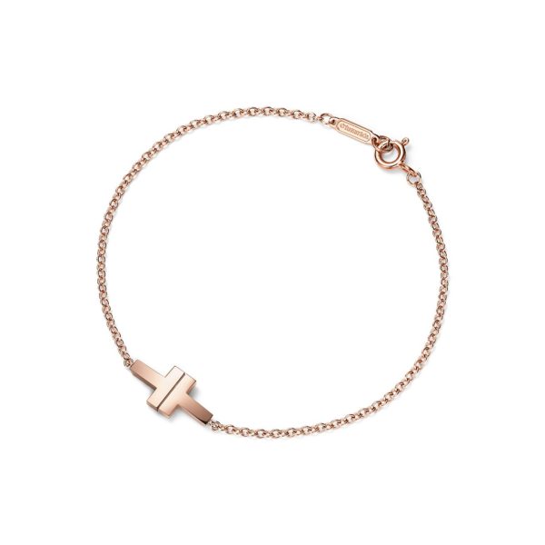 Bracelet chaîne simple Tiffany T en or rose 18 carats Medium Tiffany & Co.