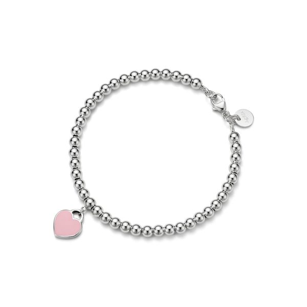 Bracelet de perles Caur rose mini Return to Tiffany en argent et diamant 4 mm – Size Large Tiffany & Co.