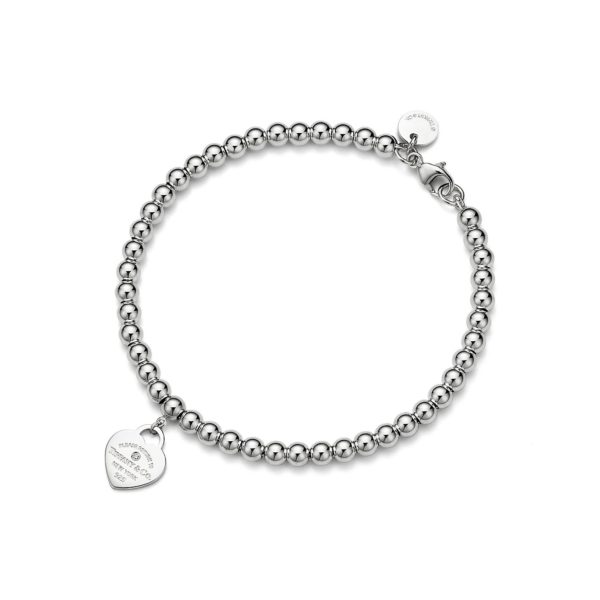 Bracelet de perles Plaque Caur Return to Tiffany en argent et diamant, 4 mm – Size Small Tiffany & Co.