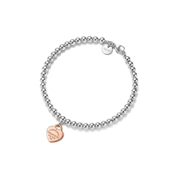 Bracelet de perles Plaque Caur Return to Tiffany en argent et or rose 4 mm - Size Small Tiffany & Co.