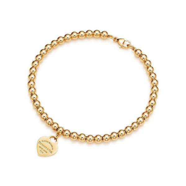 Bracelet de perles Plaque Caur Return to Tiffany en or jaune 18 carats – Size 7 in Tiffany & Co.