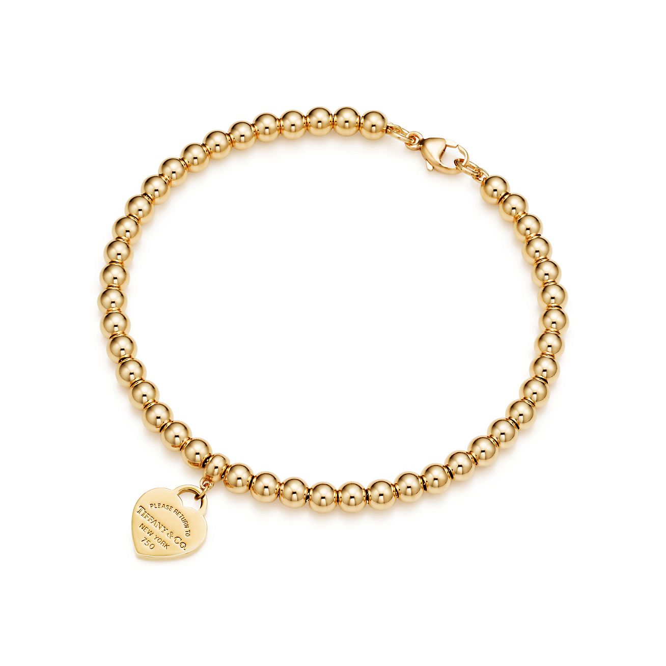 Bracelet de perles Plaque Caur Return to Tiffany en or jaune 18 carats - Size 6.5 in Tiffany & Co.