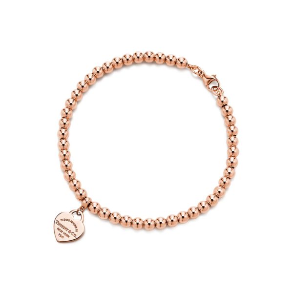 Bracelet de perles Plaque Caur Return to Tiffany en or rose 18 carats 4 mm - Size Large Tiffany & Co.