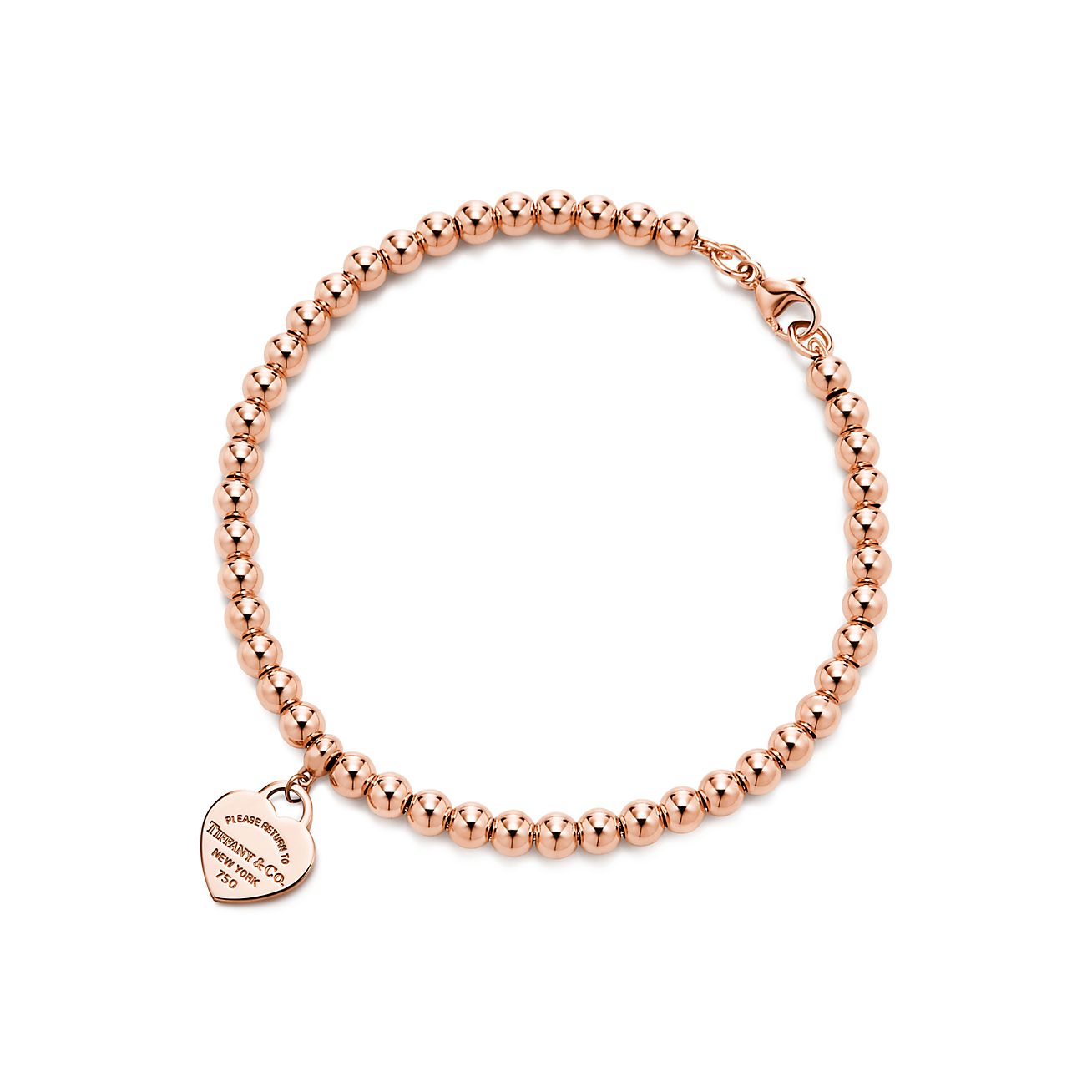 Bracelet de perles Plaque Caur Return to Tiffany en or rose 18 carats 4 mm - Size Large Tiffany & Co.