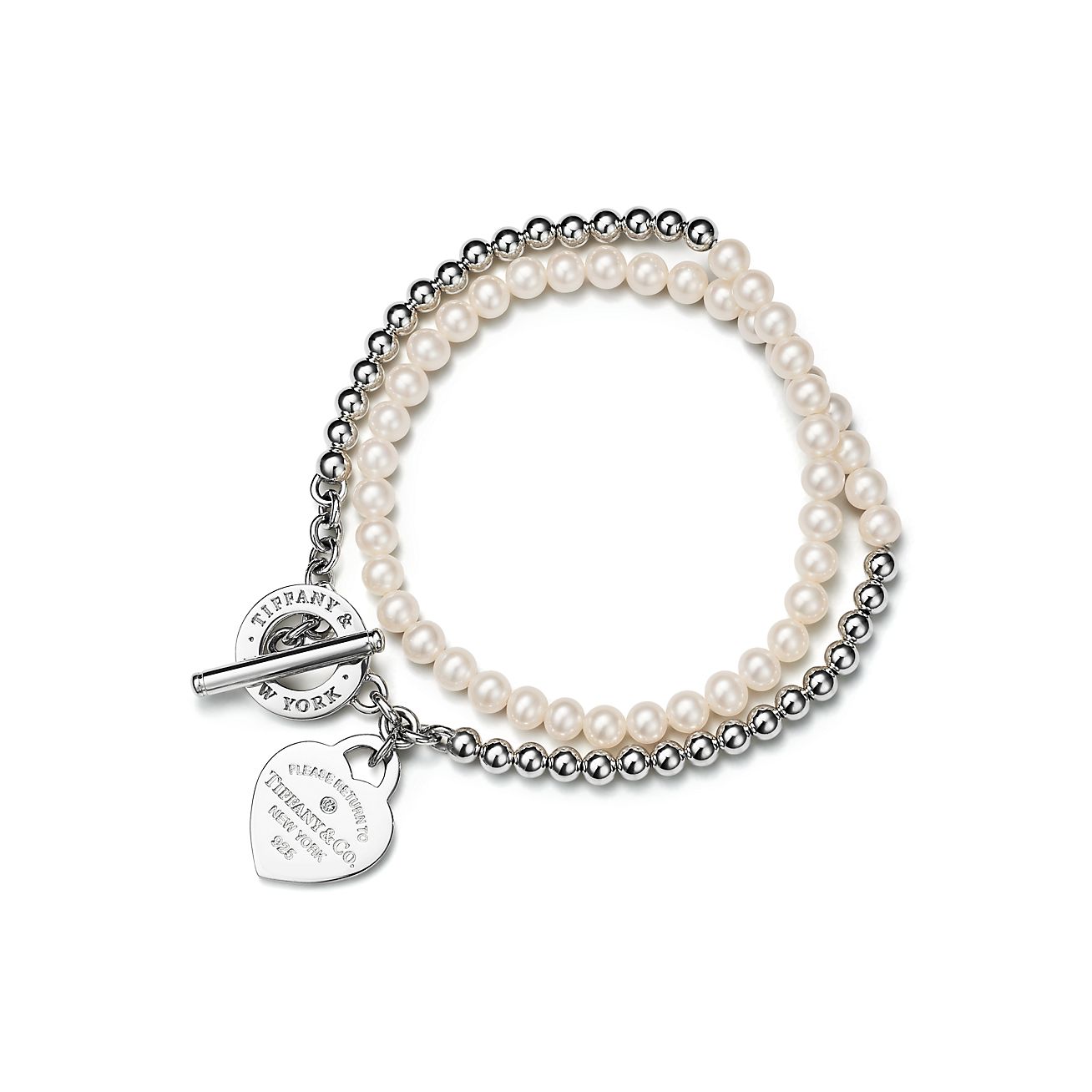 Bracelet de perles à double tour Return to Tiffany en argent et diamant Small - Size Large Tiffany & Co.