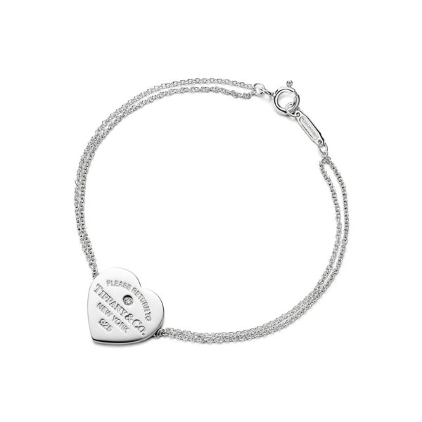 Bracelet double chaîne Caur Return to Tiffany en argent et diamant Small - Size Large Tiffany & Co.