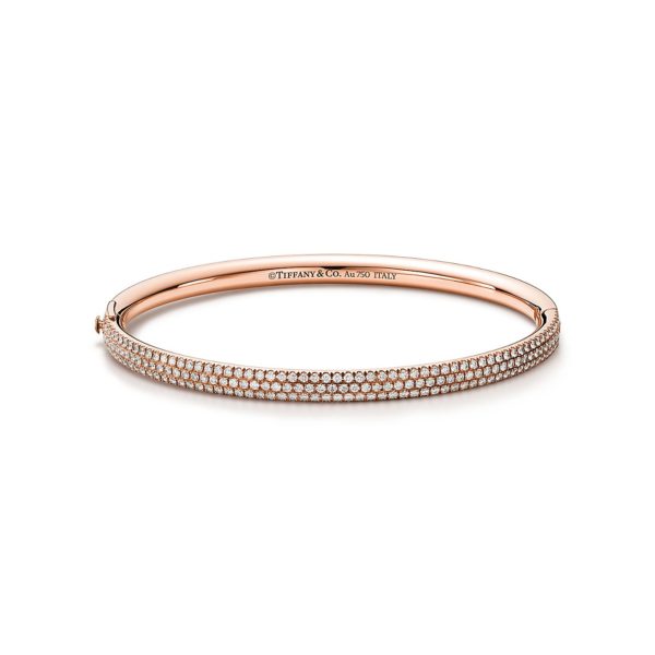 Bracelet jonc articulé à trois rangs Tiffany Metro en or rose et diamants - Size Medium Tiffany & Co.