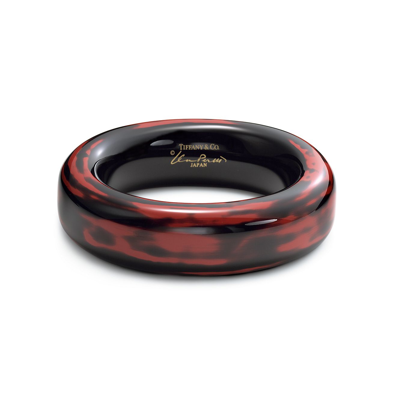 Bracelet jonc en bois dur du Japon laqué rouge & noir